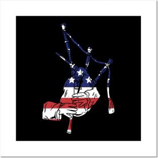 BAGPIPE AMERICAN FLAG Posters and Art